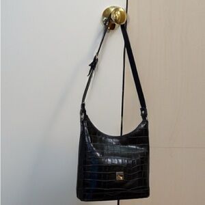 Dooney & Bourke Black Croc-Embossed Hobo Shoulder Bag